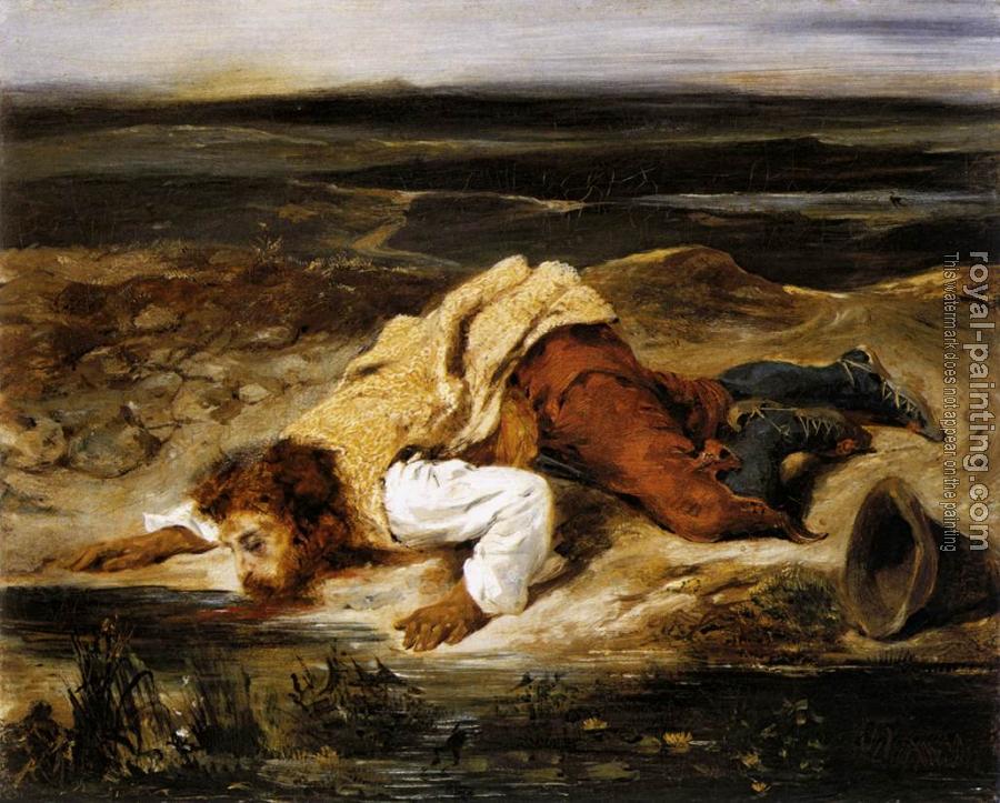 Eugene Delacroix : A Mortally Wounded Brigand Quenches his Thirst